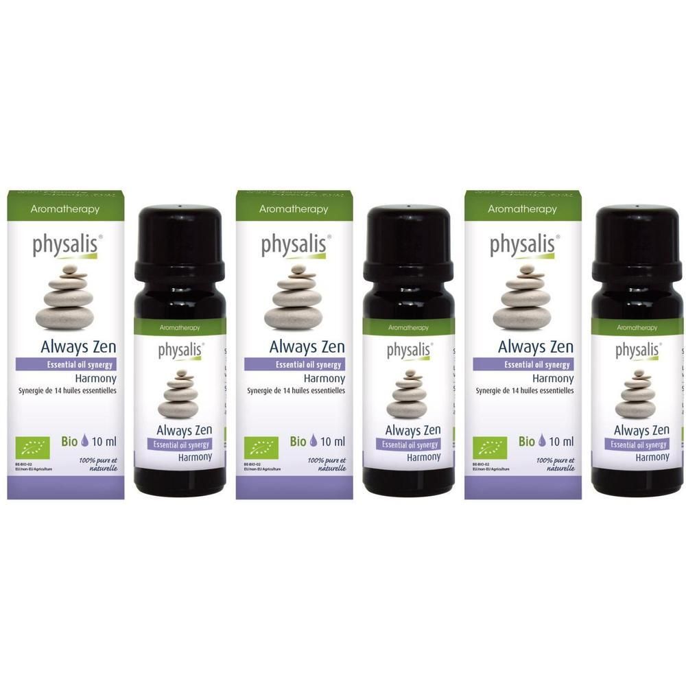 Cinq flacons Physalis® Synergie Always Zen Bio, 10 ml.