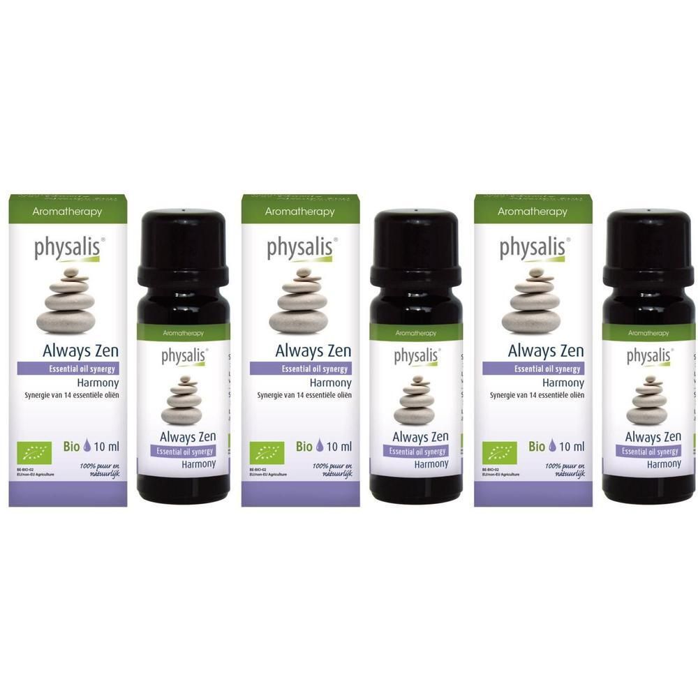 Vijf flacons Physalis® Synergie Always Zen Bio, 10 ml.