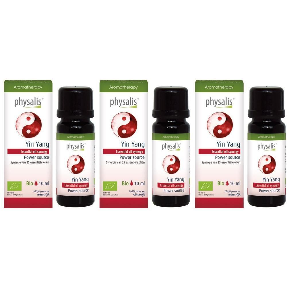 Biologische etherische olie Physalis Synergie Yin & Yang, 3 flesjes van 10ml.