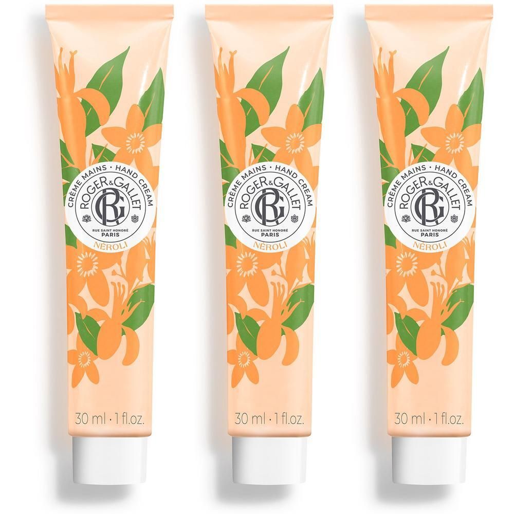 Trois tubes de crème pour les mains Roger & Gallet Paris, parfum Néroli. 30 ml.