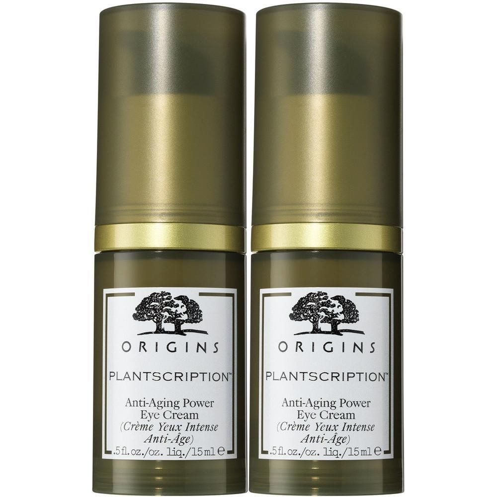 Deux flacons Origins Plantscription Crème Yeux Intense Anti-Âge, 15ml chacun.