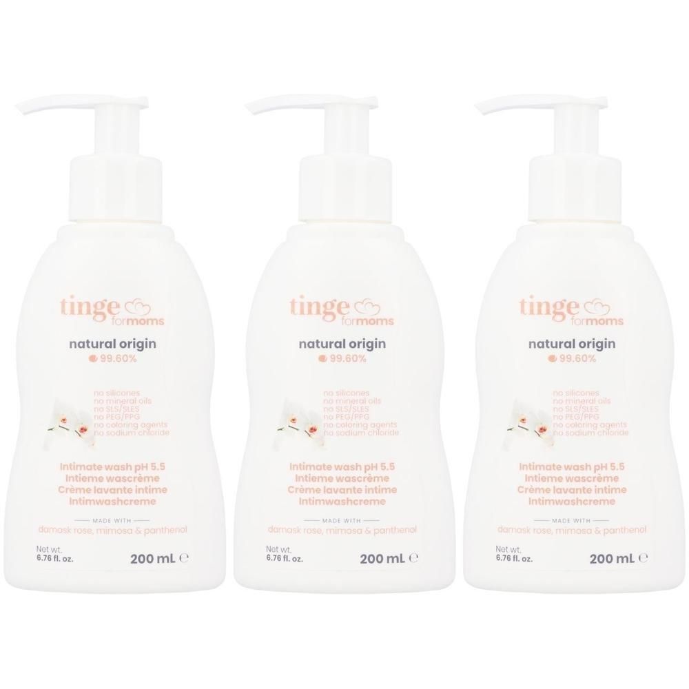Trois flacons pompe blancs de gel lavant intime, 200 ml.
