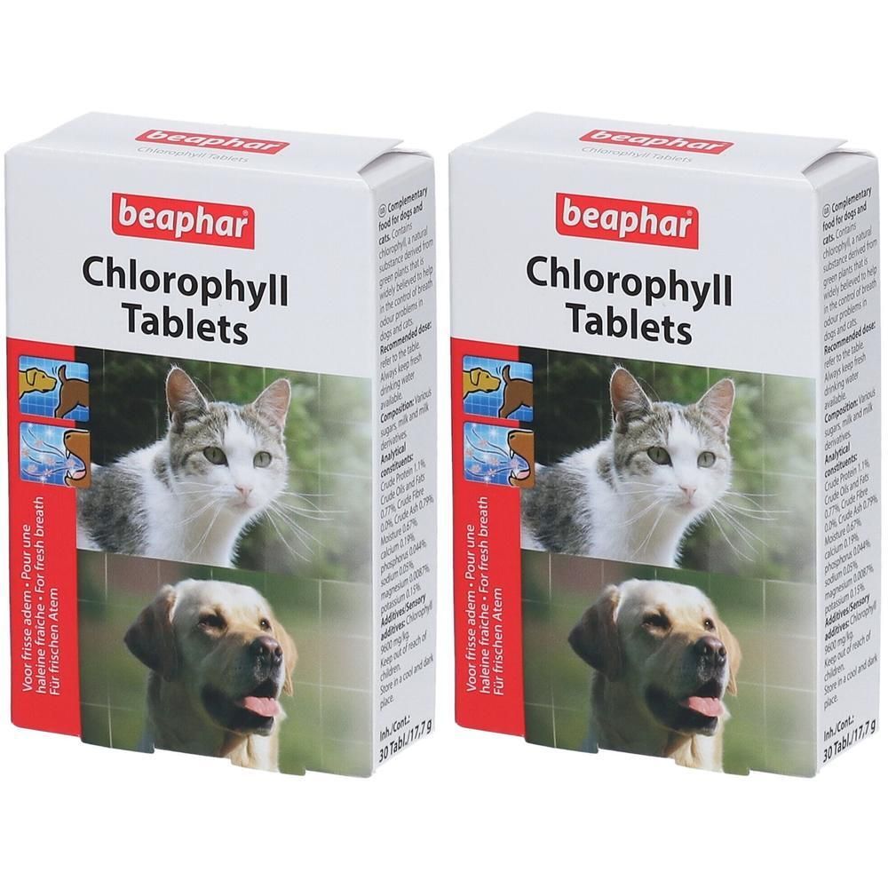 Beaphar Chlorophyll Tablets pour chiens et chats, 2 paquets.