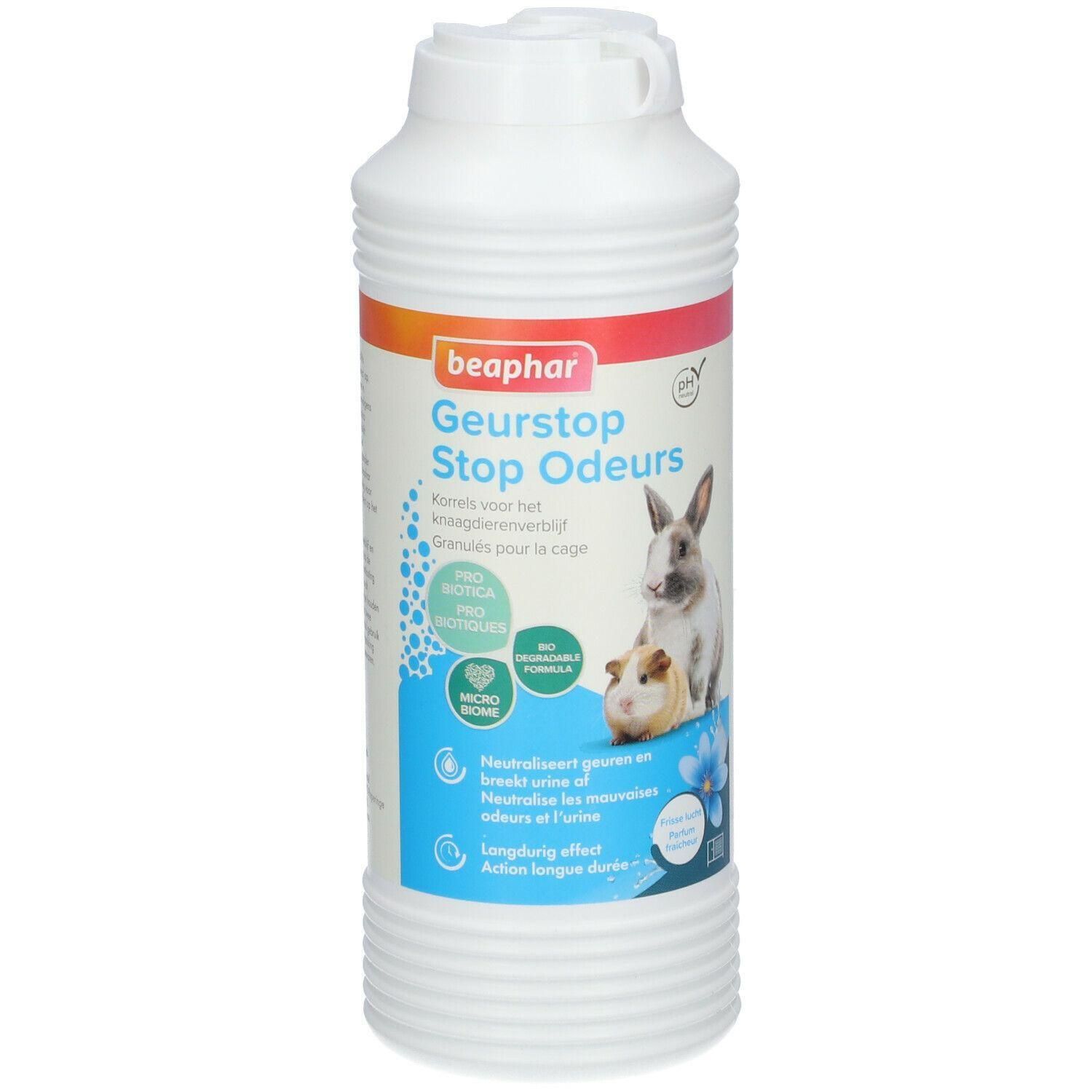 Beaphar Geurstop Stop Odeurs Granulés pour cages de petits animaux avec micro-organismes et probiotiques.