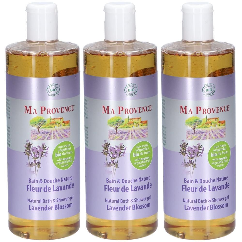Drie flessen Ma Provence Lavendelbloesem Bad & Douchegel.