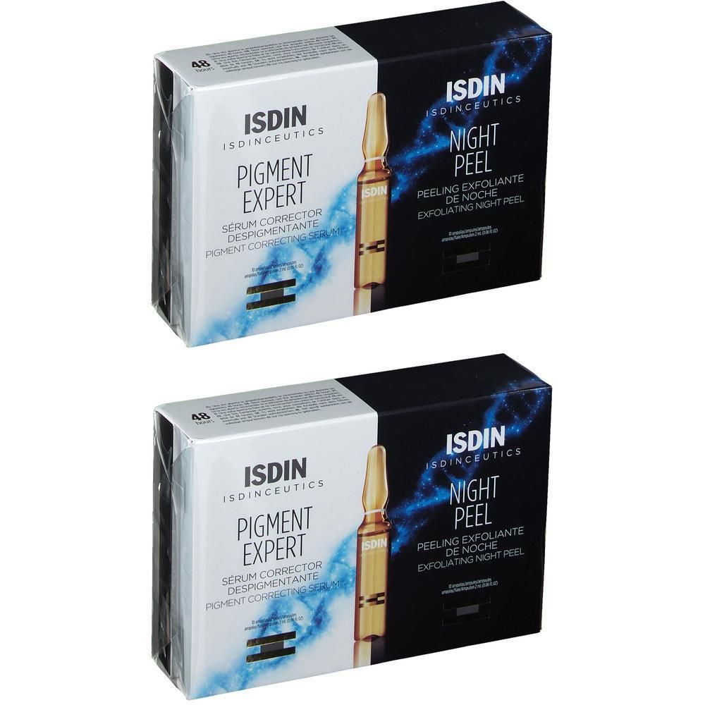 Twee dozen Isdinceutics Pigment Expert en Night Peel serums.