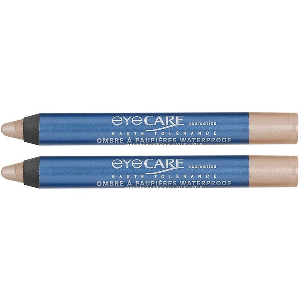 Twee Eye Care oogschaduwstiften in beige, waterproof en hoge tolerantie.