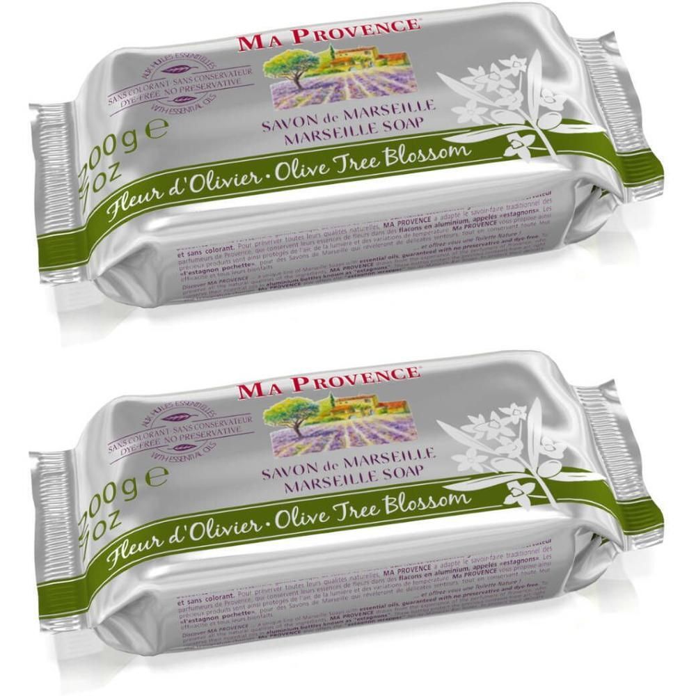 Deux savons Ma Provence Fleur d'Olivier emballés.