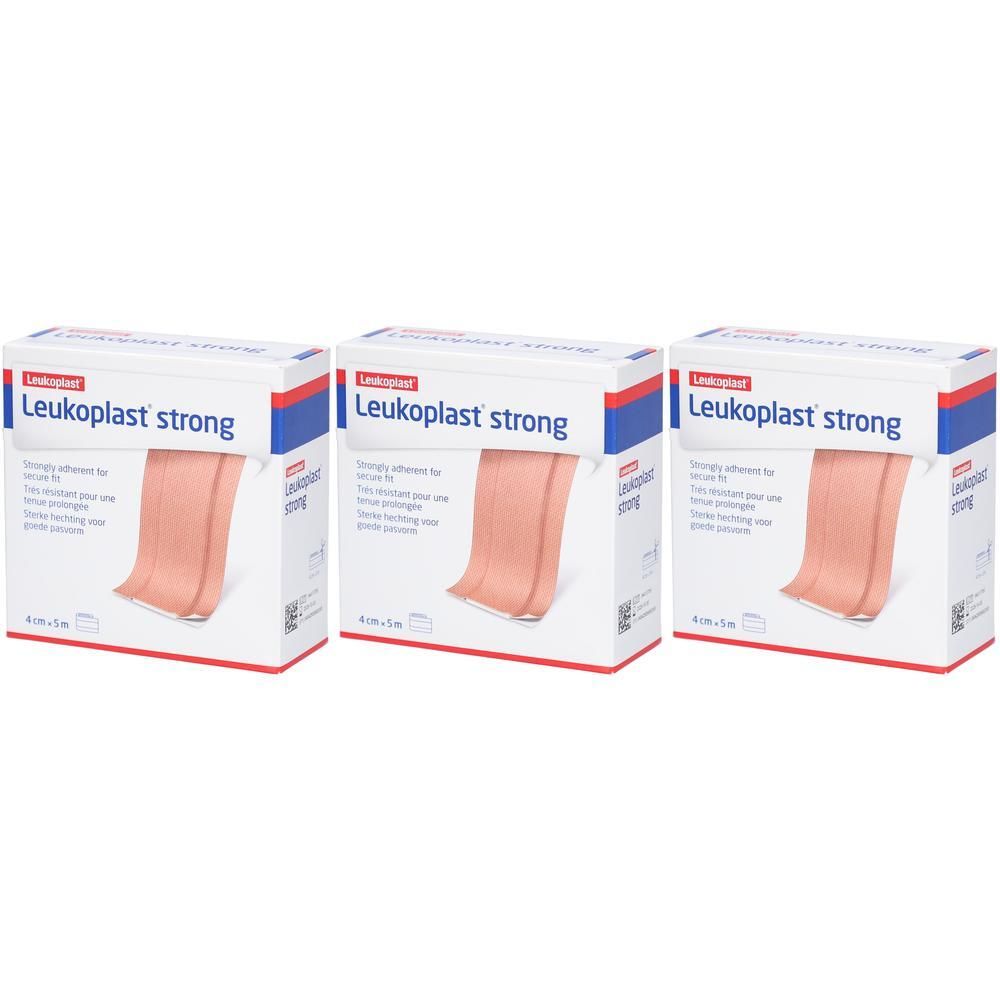 Trois paquets de Leukoplast® Strong, 4 cm x 5 m.