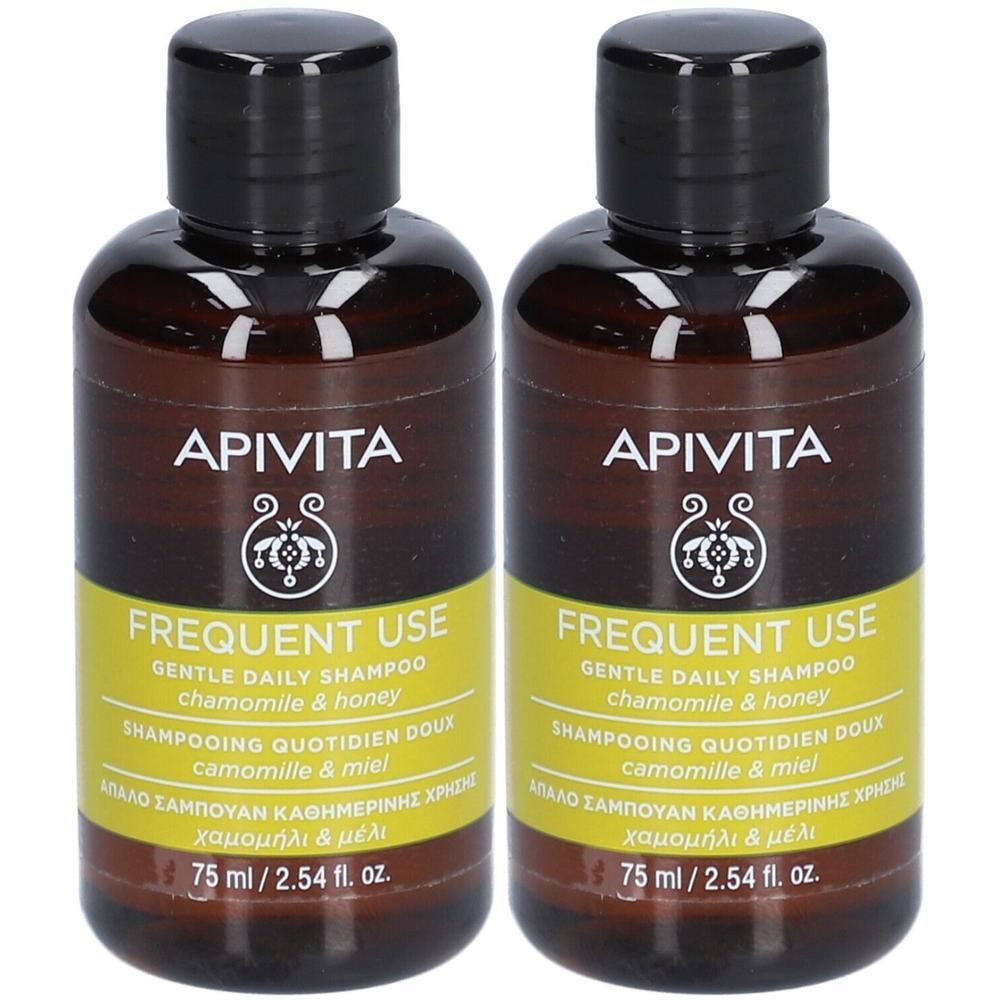 Twee flessen Apivita zachte shampoo voor veelvuldig gebruik, 75 ml.