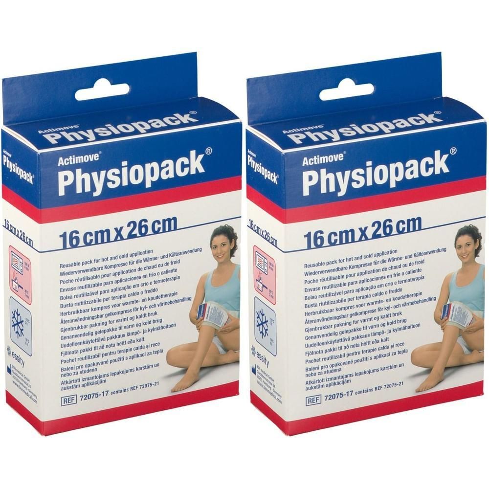 Deux paquets BSN Medical Physiopack, 16 x 26 cm, réutilisables pour application chaude et froide.