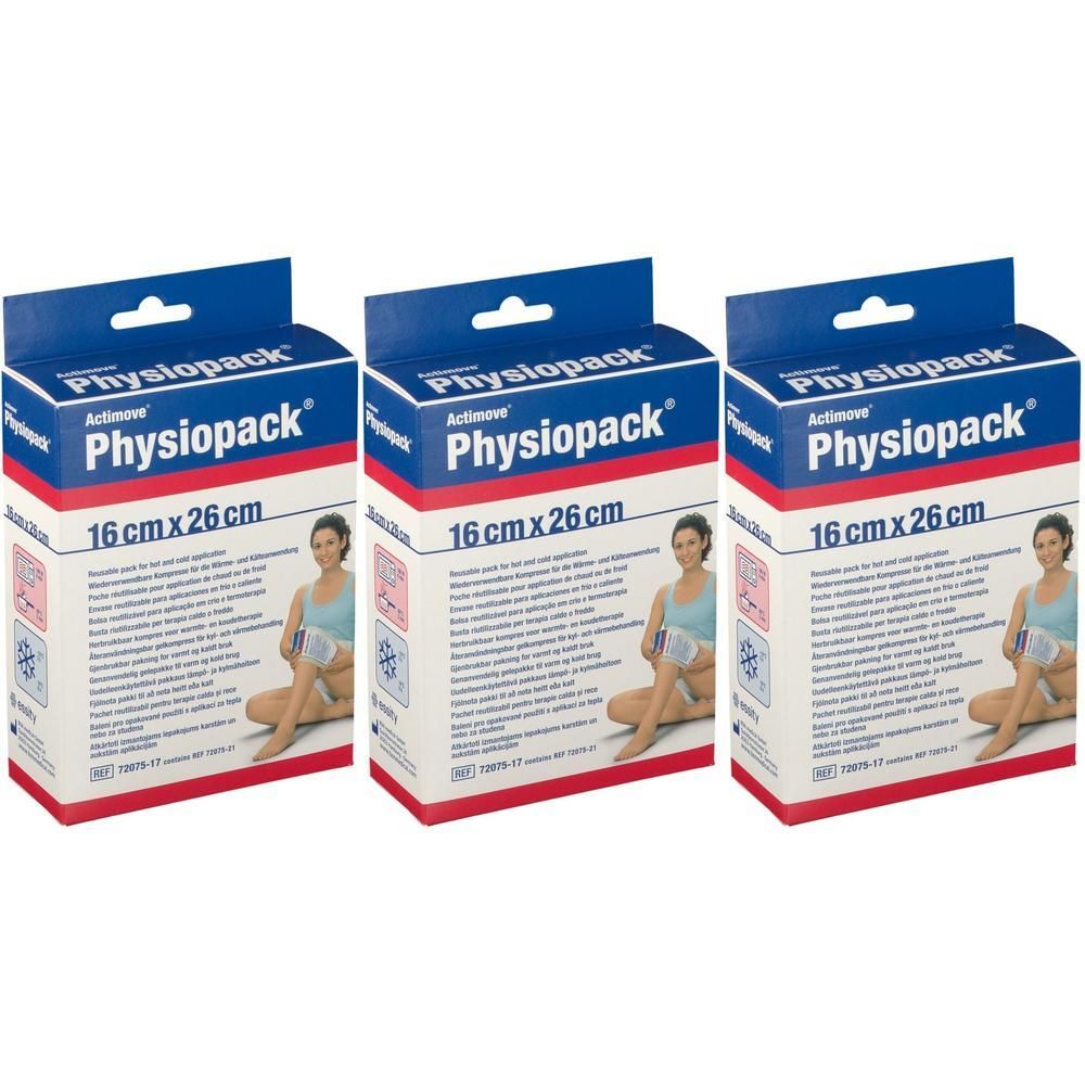 Drie pakken Physiopack kompressen, 16 x 26 cm.