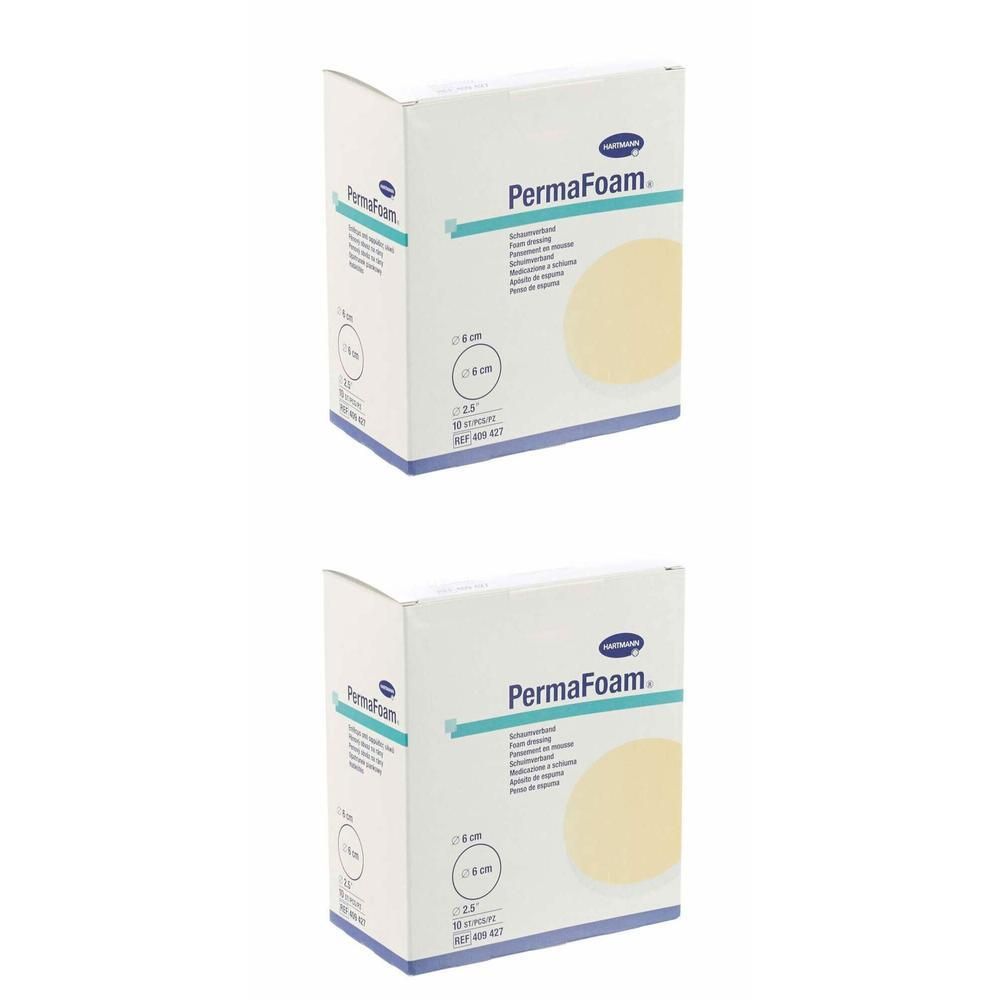Twee pakken Hartmann PermaFoam Classic schuimverbanden, rond, 6 cm.