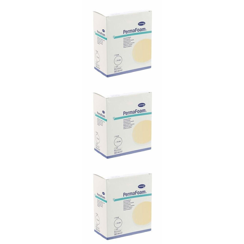Drie dozen Hartmann Permafoam Classic schuimverband, rond, 6 cm.