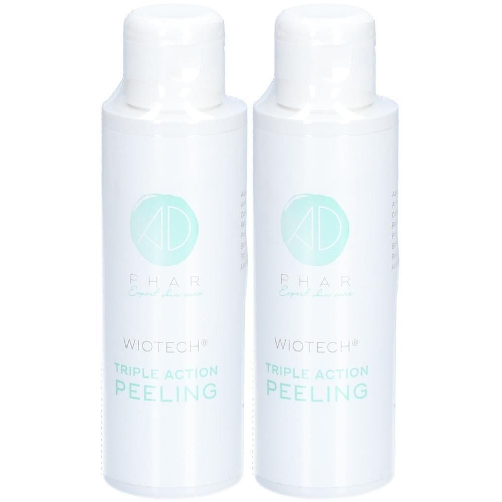 Deux flacons blancs de Wiotech Triple Action Peeling.