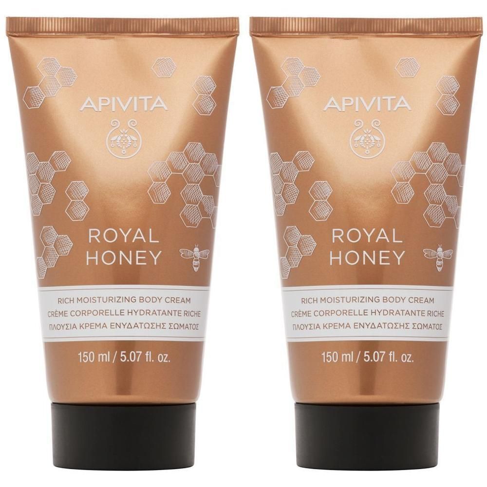 Twee tubes Apivita Royal Honey bodycrème, 150 ml.