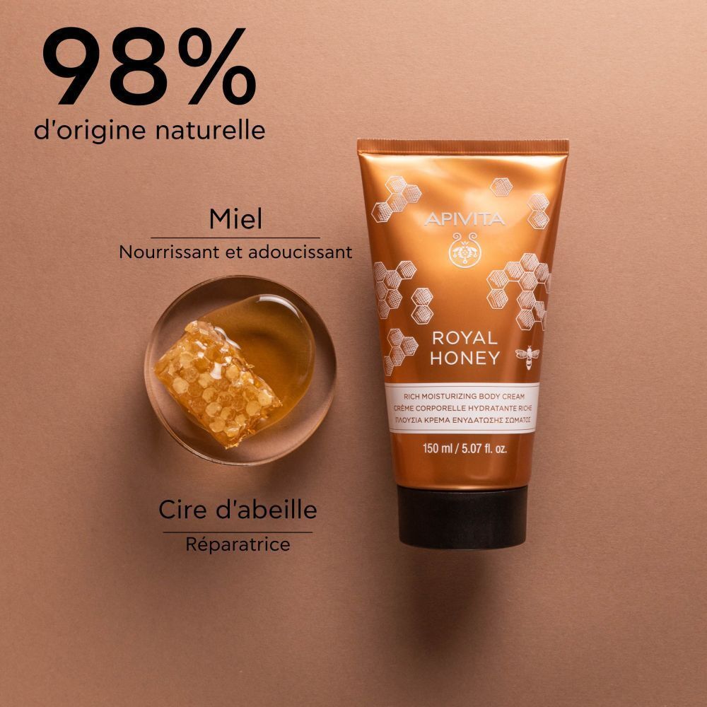 Crème corporelle Apivita Royal Honey, 150 ml, avec nid d'abeille et miel. 98% d'origine naturelle.