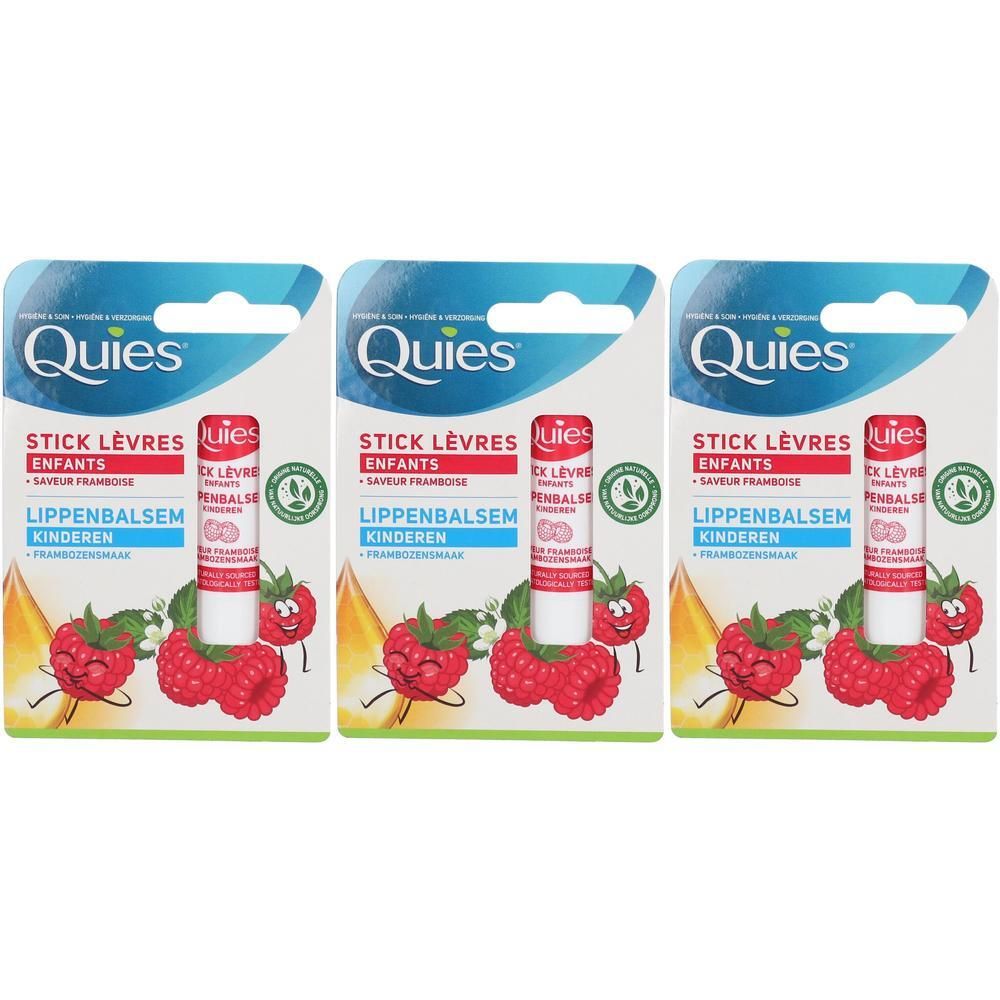 Stick Lèvres Quies Enfants Framboise, pack de 3.