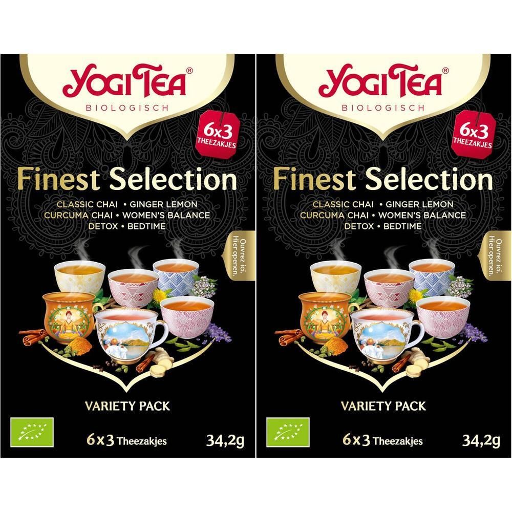 Yogi Tea Finest Selection: 6x3 theezakjes. Bevat Classic Chai, Gember Citroen, Curcuma Chai, Vrouwenbalans, Detox, Bedtijd.
