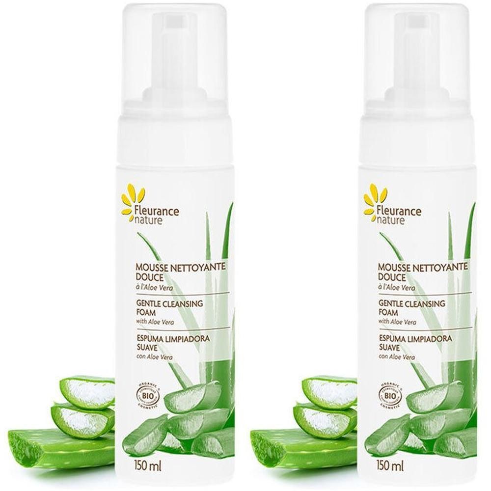 Twee flessen Fleurance Nature reinigingsschuim met Aloë Vera, 150 ml.