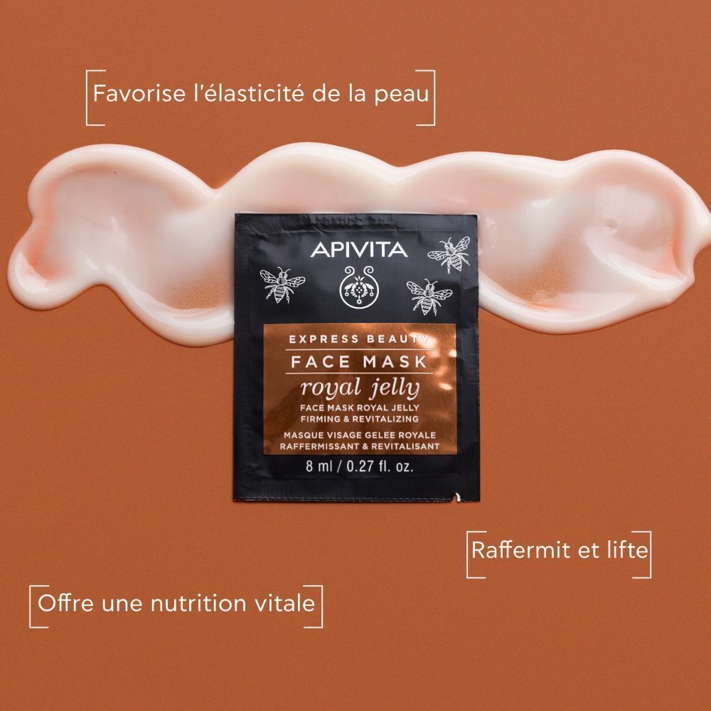 Masque facial Apivita Express Beauty Gelée Royale avec texture crème.