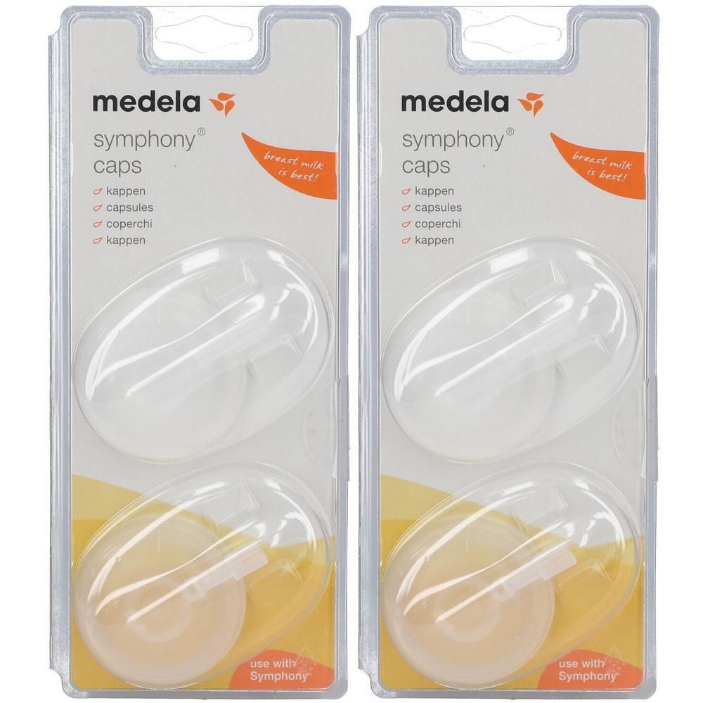 Deux capuchons Medela Symphony en emballage individuel.