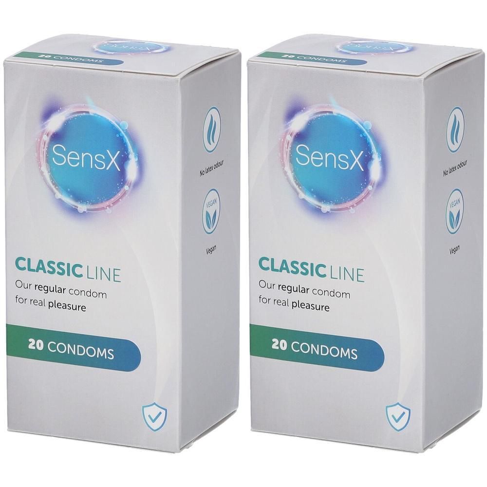 Deux boîtes de préservatifs SensX Classic Line, 20 unités chacune.