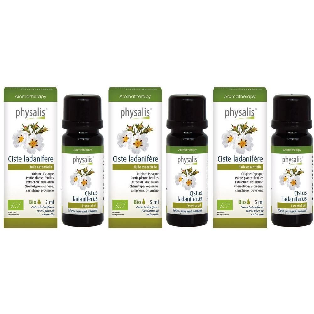 Cinq flacons d'huile essentielle Physalis Ciste Ladaniferus, 5ml.