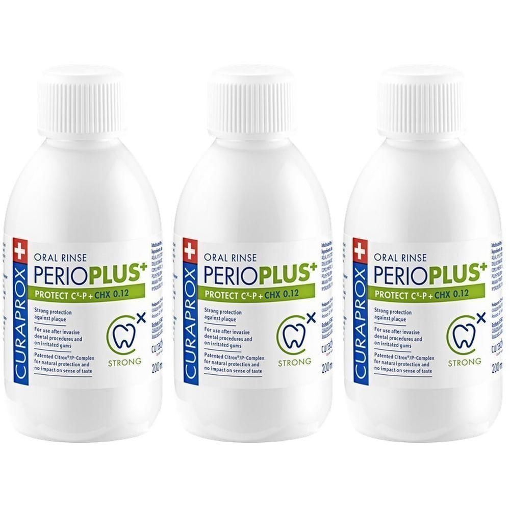 Drie flessen Curaprox Perio Plus+ Protect mondspoeling, 200ml.