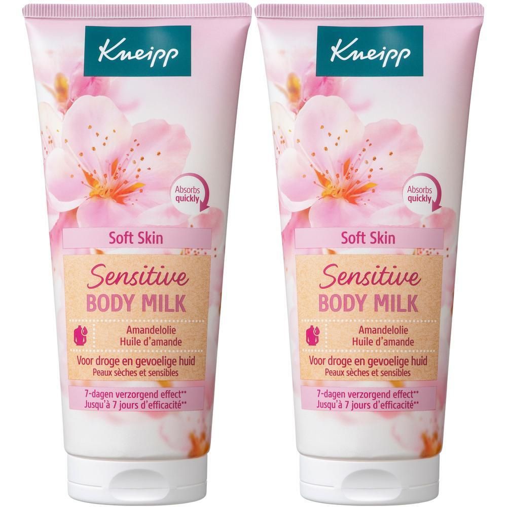 Deux tubes de Lait Corporel Amandier Kneipp avec motif fleur de cerisier.