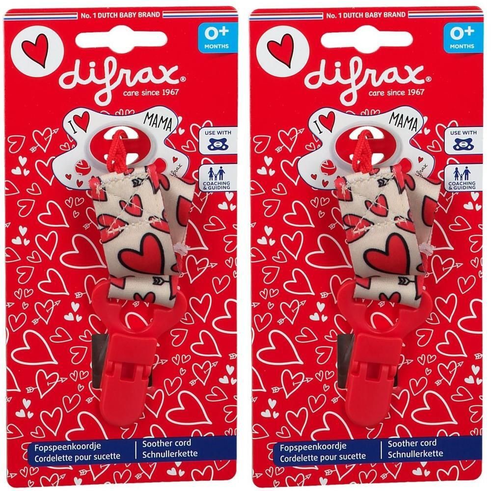 Difrax fopspeenkoord met rode hartjes, 0+ maanden.