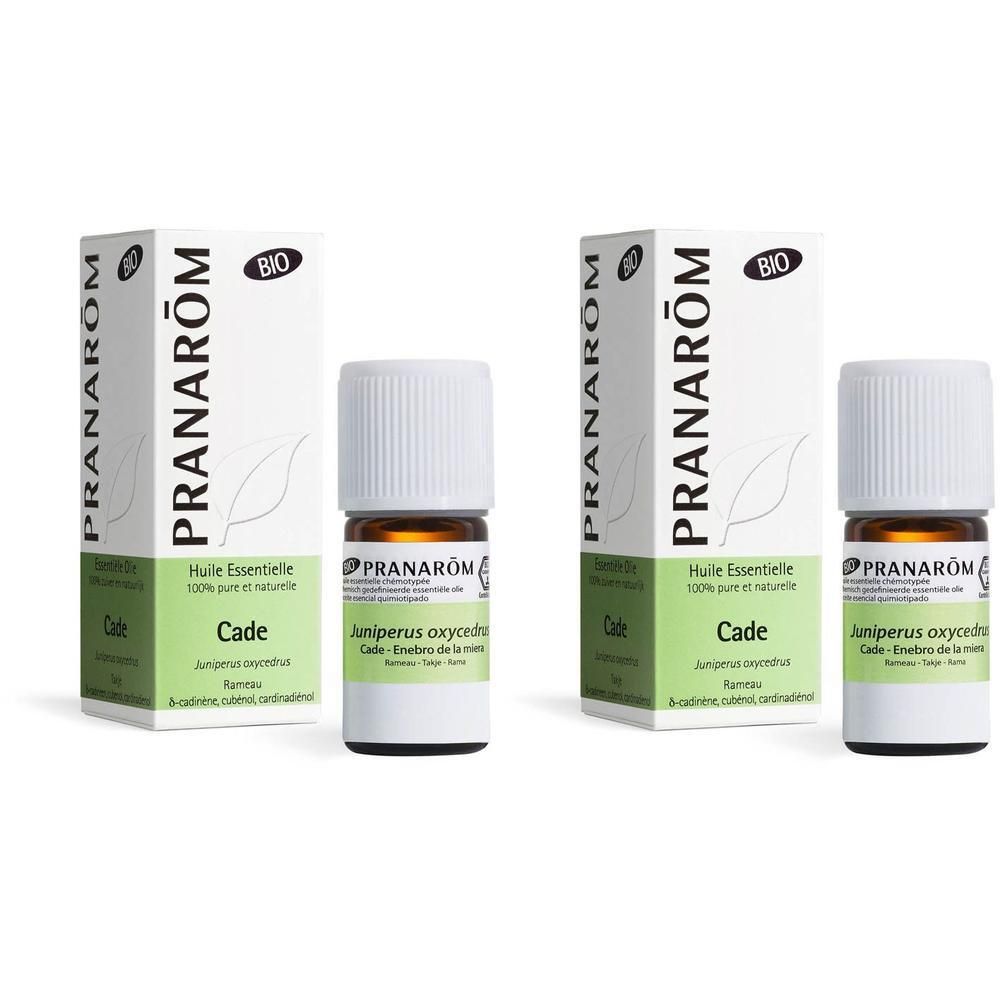 Deux boîtes et flacons d'huile essentielle de Cade Bio Pranarôm.