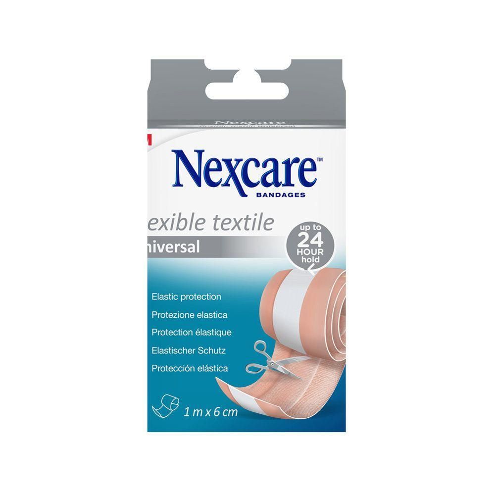 Bande textile flexible universelle Nexcare, 1m x 6cm, avec ciseaux.