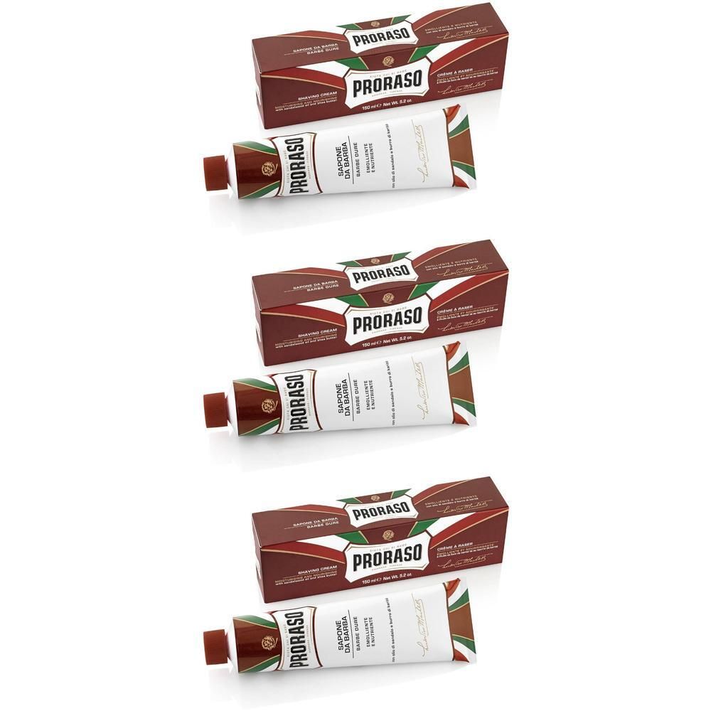 Crème à raser Proraso Bois de Santal en tubes et boîtes.