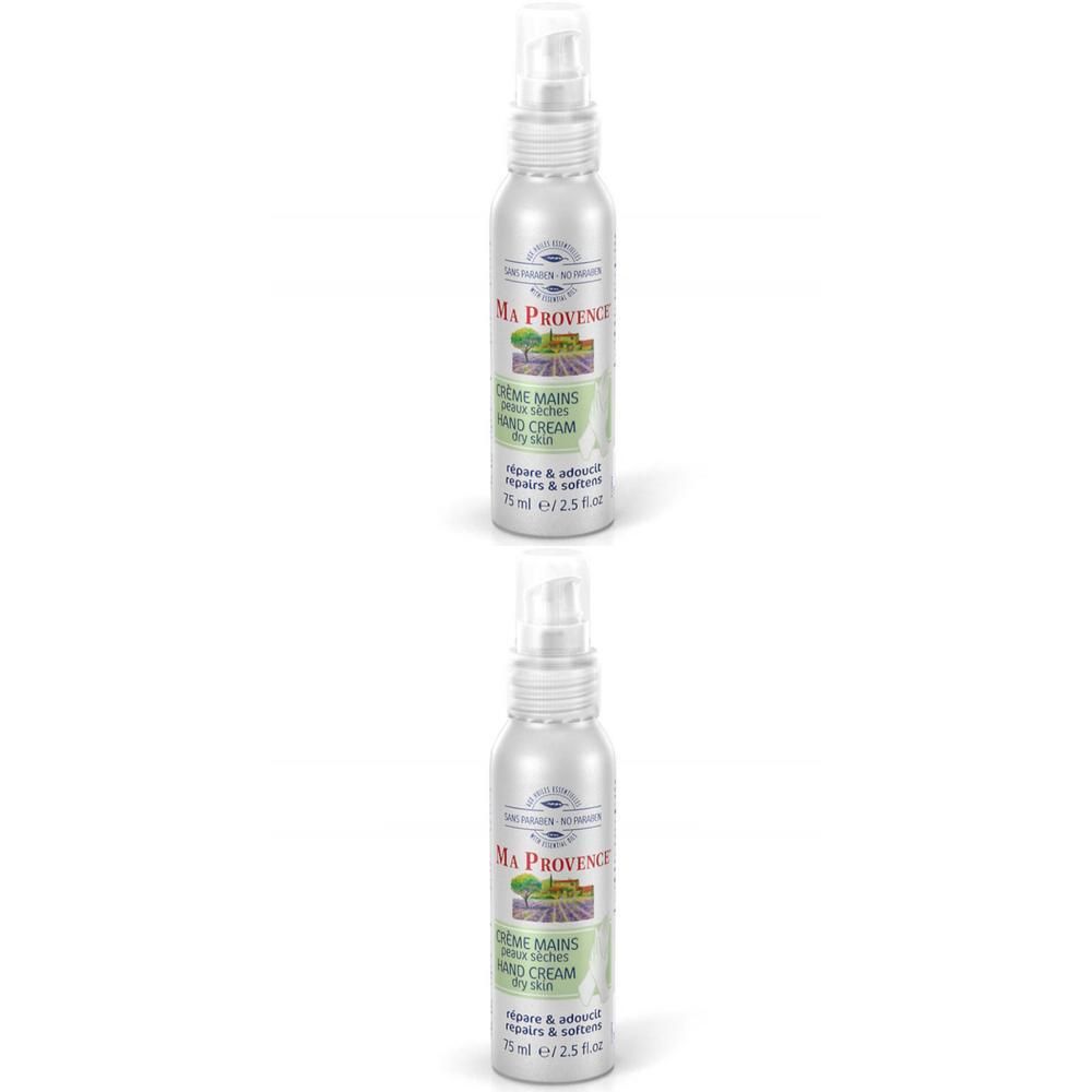 Twee flessen handcrème met pompdos. Zilverkleurige flessen met etiket.
