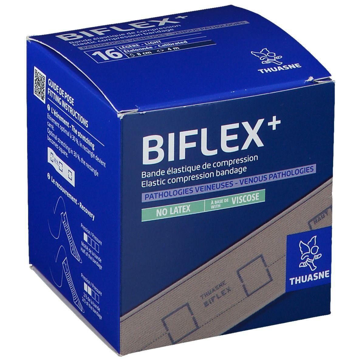 Thuasne Biflex+ compressiezwachtel, beige, 8cm x 4m, latexvrij, viscose.