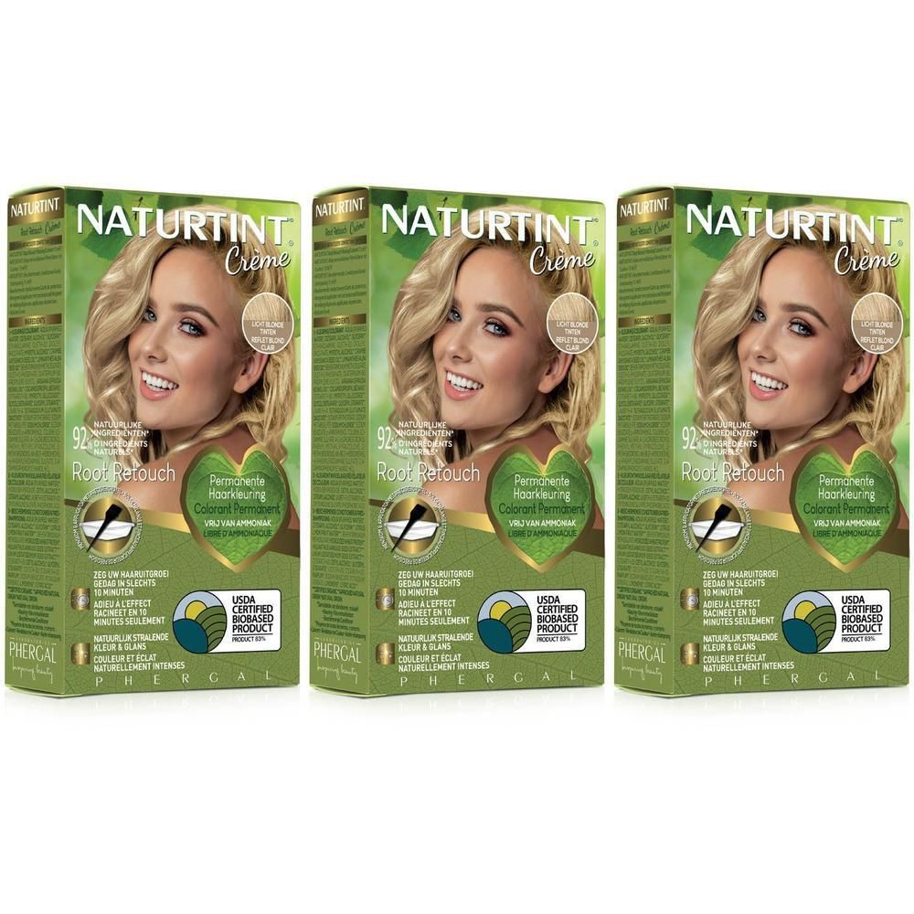 Trois boîtes de Naturtint Root Retouch Blond Clair, coloration.