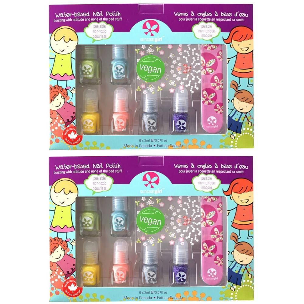 Set van 6 vegan nagellak op waterbasis voor kinderen in diverse kleuren.