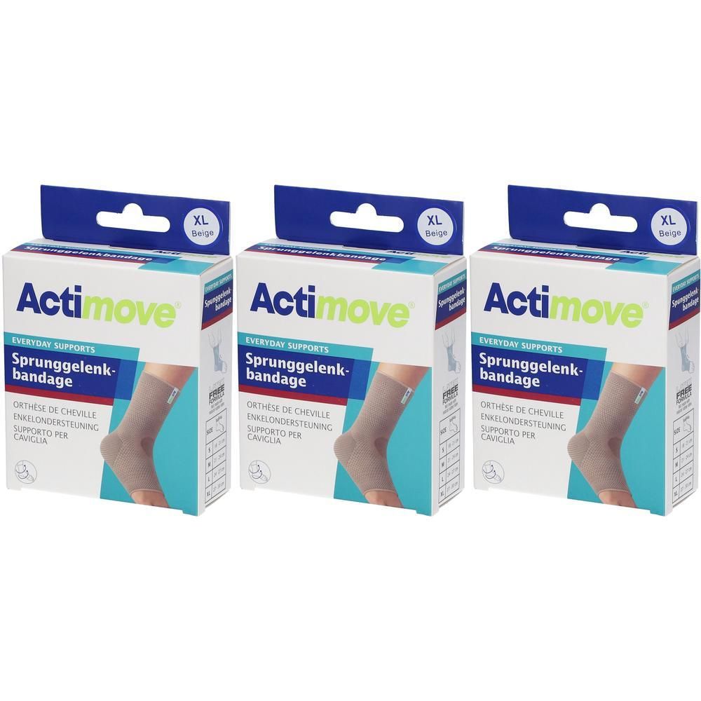 Trois chevillières Actimove beige, taille XL, dans leur emballage.