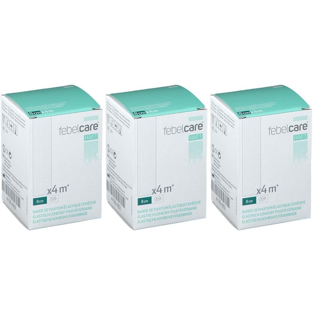 Drie pakken Febelcare elastisch fixatieverband, 8cm x 4m.