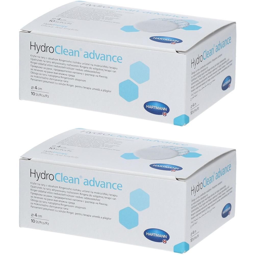 Twee verpakkingen Hartmann HydroClean advance, 4 cm, 10 stuks per verpakking.