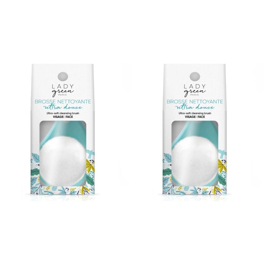 Brosse nettoyante ultra douce Lady Green pour le visage, emballage blanc.