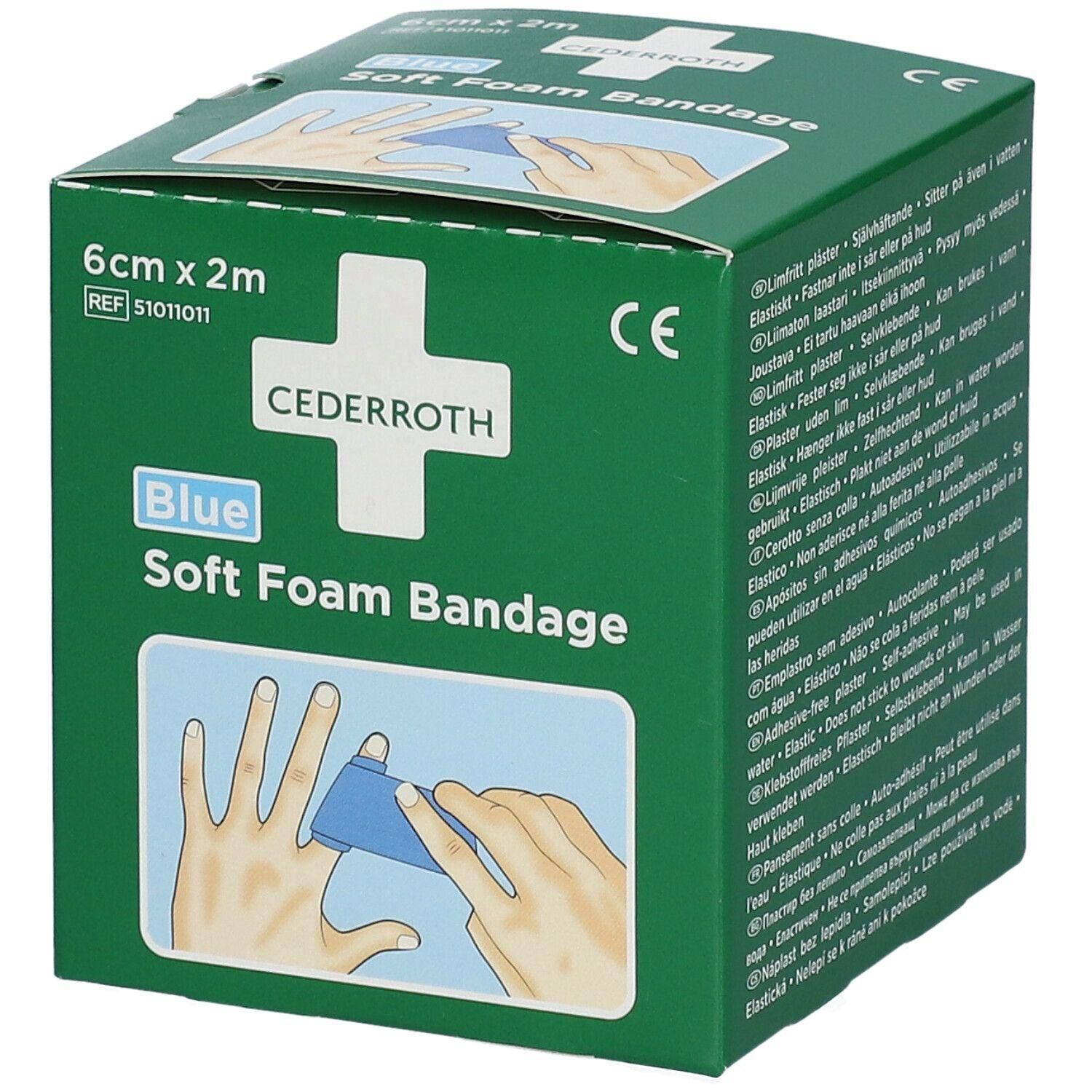 Cederroth Soft Foam Bandage, blauw, 6 cm x 2 m. CE-markering.