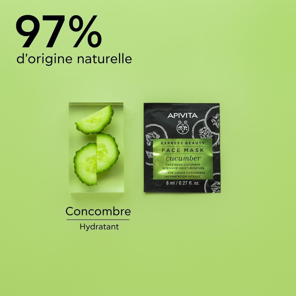 Masque visage Apivita Express Beauty concombre, 8ml. 97% d'origine naturelle.