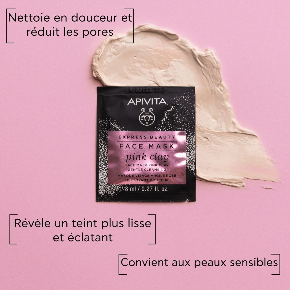 Masque visage Apivita Express Beauty à l'argile rose, 8 ml.