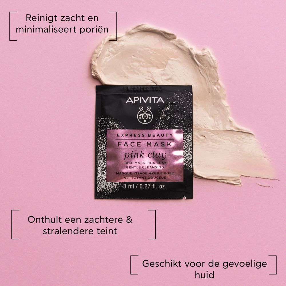 Apivita Express Beauty gezichtsmasker met roze klei, 8 ml.