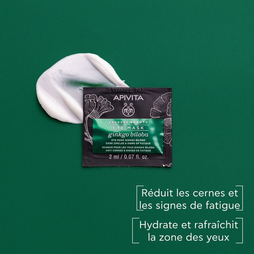 Masque yeux Apivita Express Beauty Ginkgo Biloba et crème blanche.