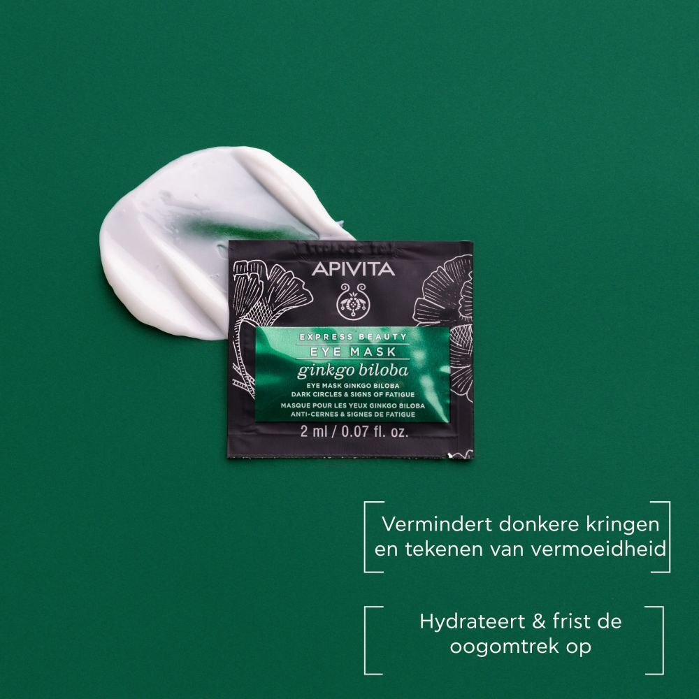 Apivita Express Beauty oogmasker met Ginkgo Biloba en witte crème.