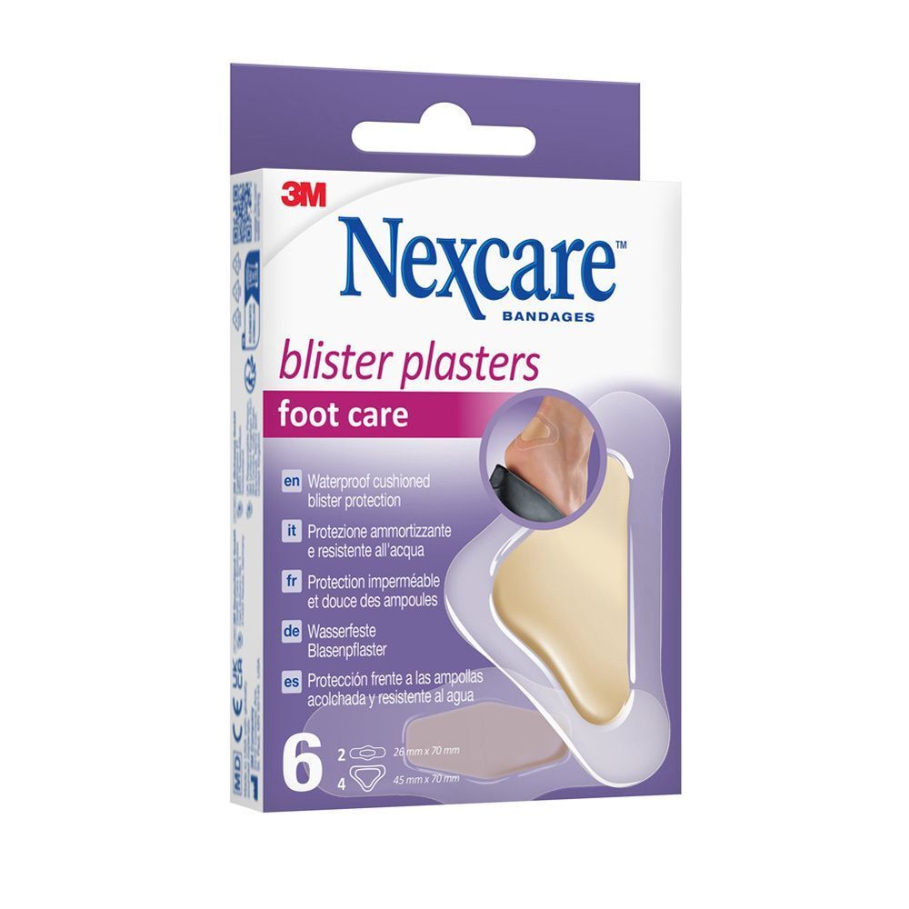 Pak Nexcare Blarenpleisters Voetverzorging met 6 pleisters en instructies.