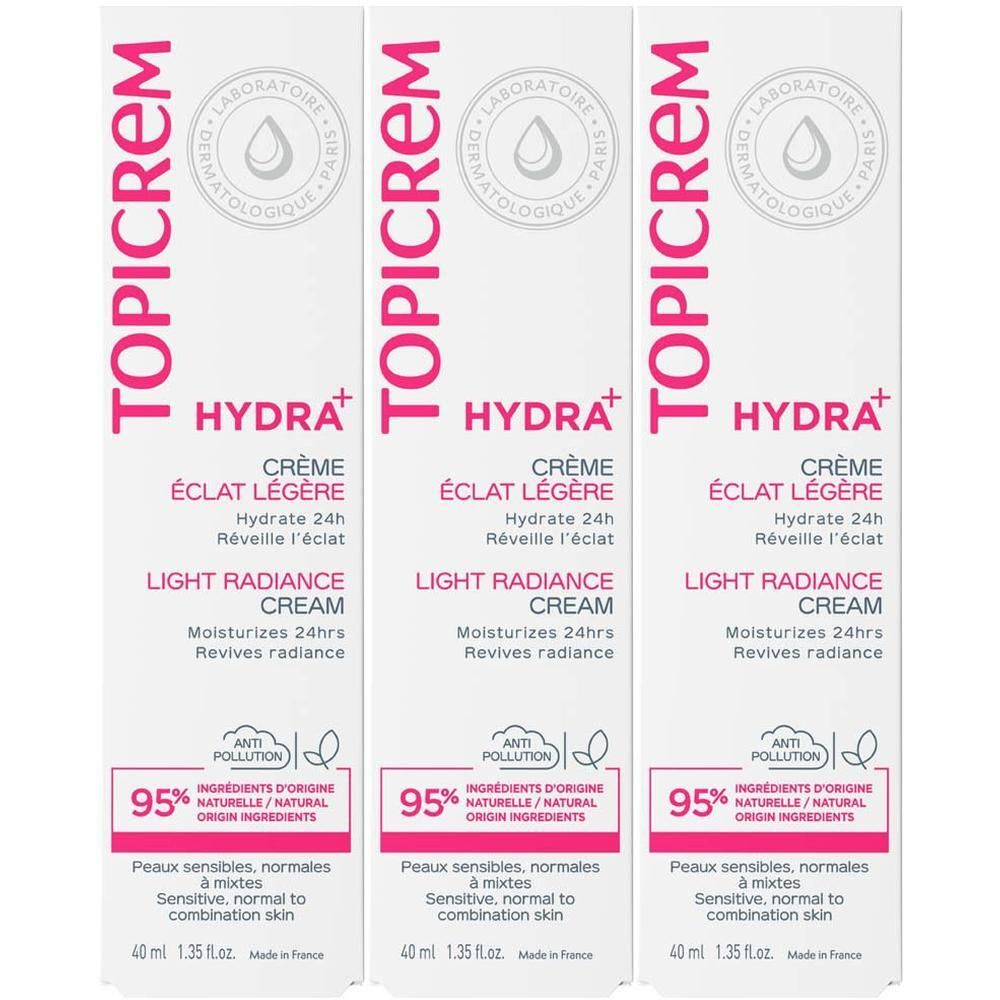 Topicrem Hydra+ Crème: Crème hydratante légère pour une peau radieuse. Lot de 3, 40ml.